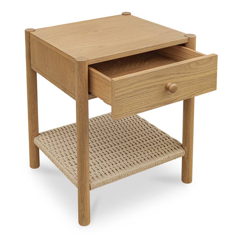 NADAAL STUDIOS Corlan Nightstand, Oak Frame with Paper Rope Shelf 1-Drawer Bedside Table, Brown