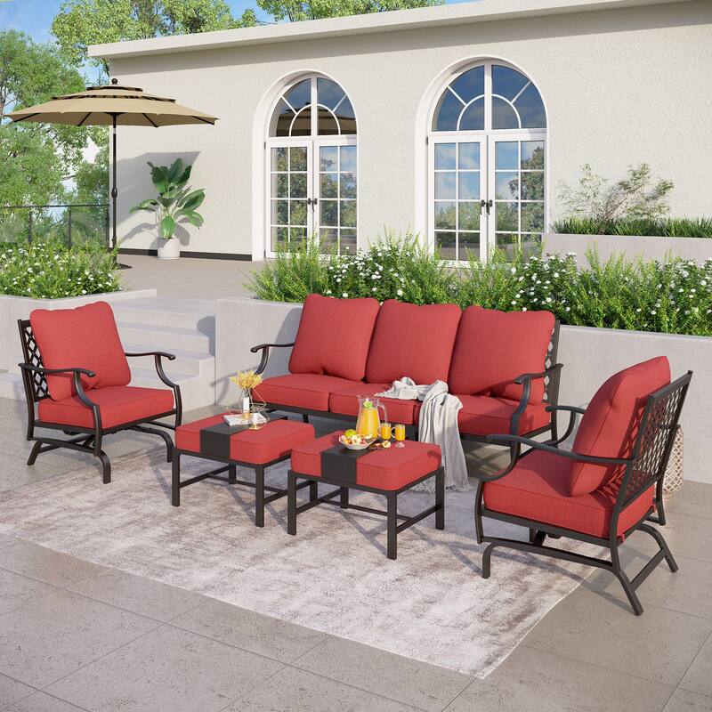 MAISON ARTS 4/5-Piece Patio Conversation Sets, Sofa Set with 2 xSingle Sofa Chairs, 1 x 3-seater Sofa and Coffee Table/Ottomans - Set 6 - Red