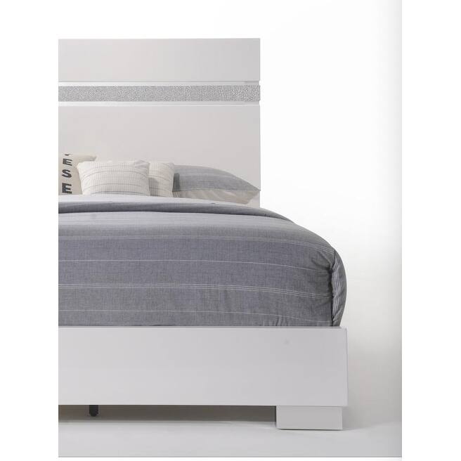 White High Gloss Queen Bed with Acrylic Headboard