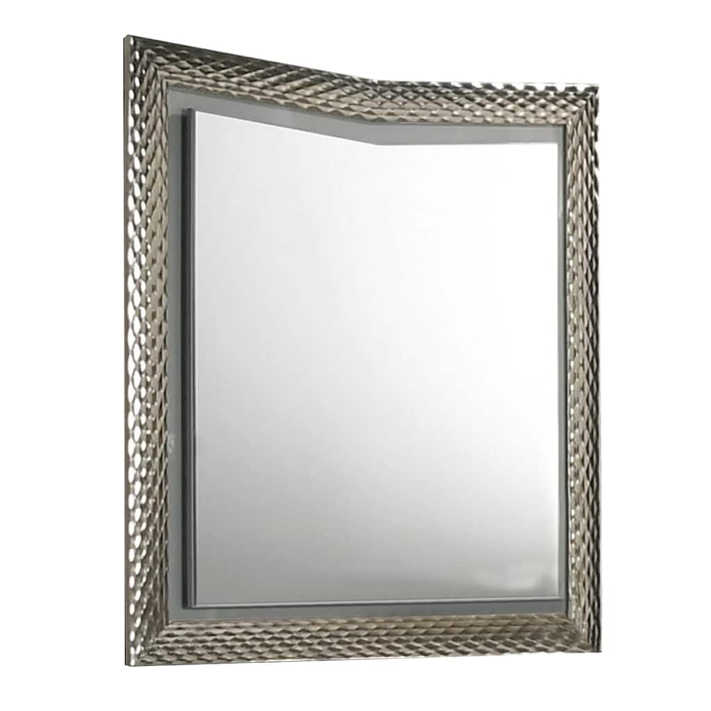 Vino 41 x 44 Dresser Mirror w LED, Glam Gray Wood, Silver Trim - Gray, Nickel