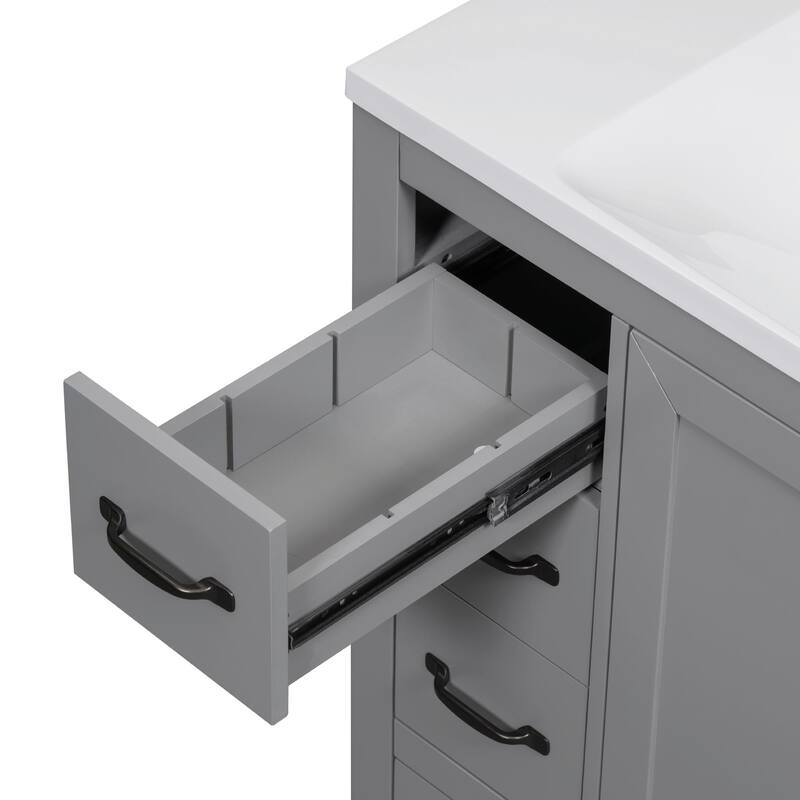 36" Bathroom Vanity with Sink Combo: Six Drawers, Multi-Functional Divider, Adjustable Shelf