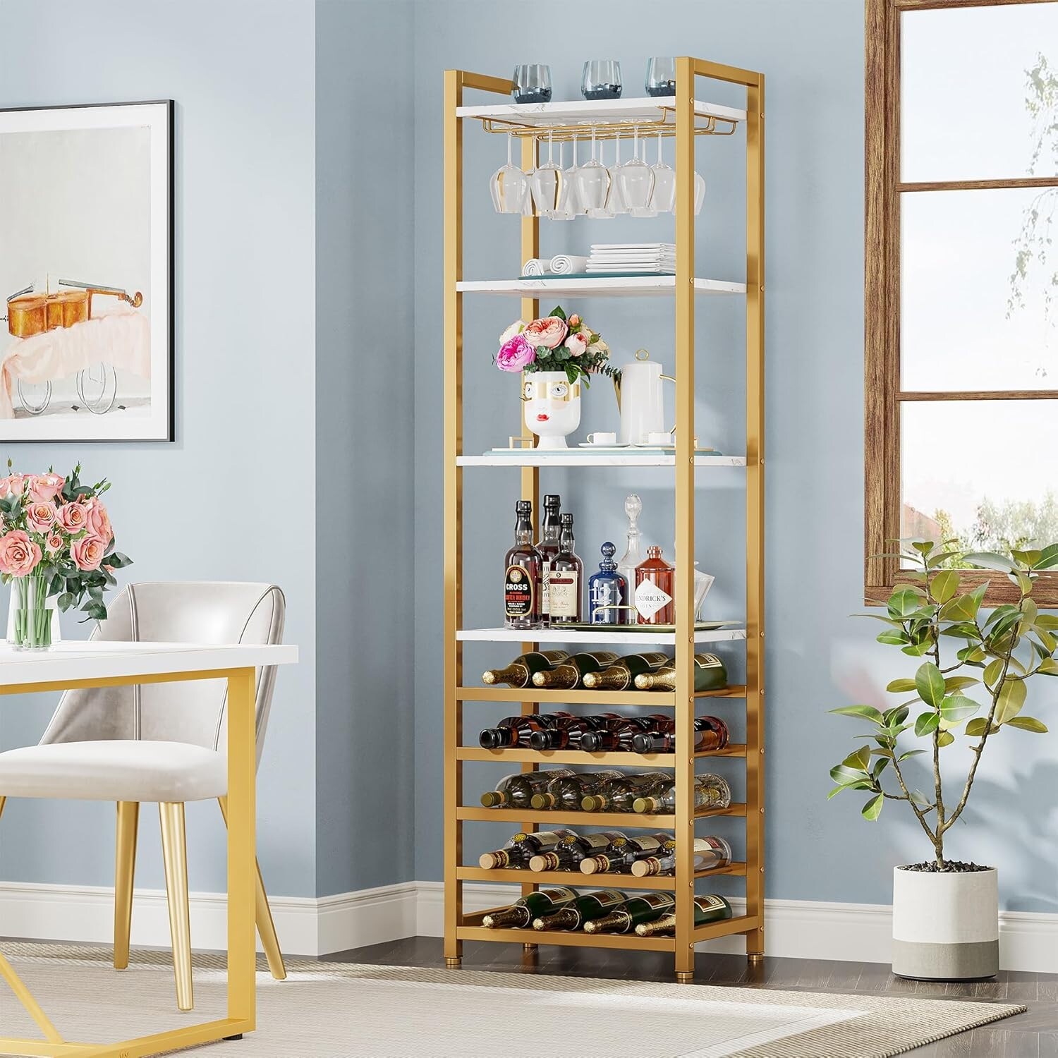 20 Bottle Freestanding Floor Wine Rack 9 Tier Floor Liquor Cabinet with Glass Holder and Storage Shelves Bed Bath Beyond 36340871