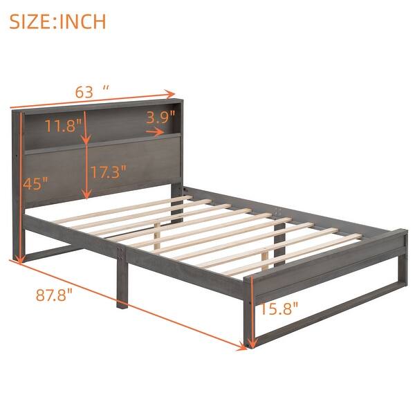 dimension image slide 3 of 4, Platform Bed with Storage Headboard,Sockets and USB Ports