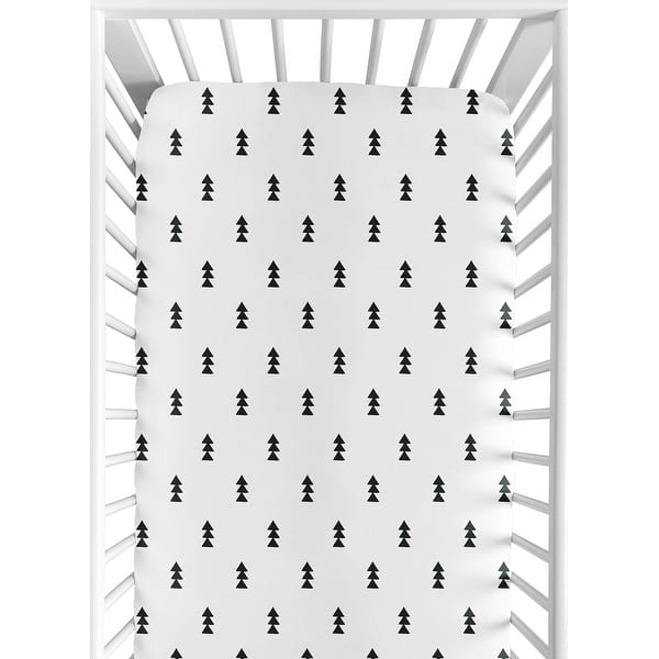 slide 2 of 6, Sweet Jojo Designs Black and White Triangle Tree Print Fitted Crib Sheet for the Bear Mountain Collection