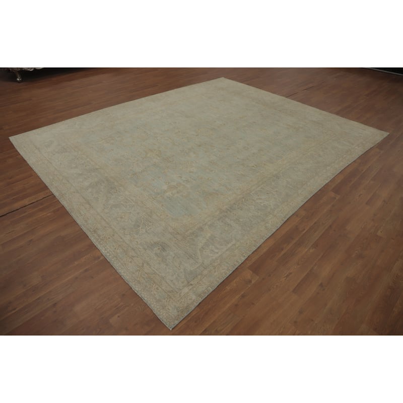 Vegetable Dye Wool Oushak Turkish Area Rug, Floral Geometric Carpet - 9' 9'' X 8' 0''