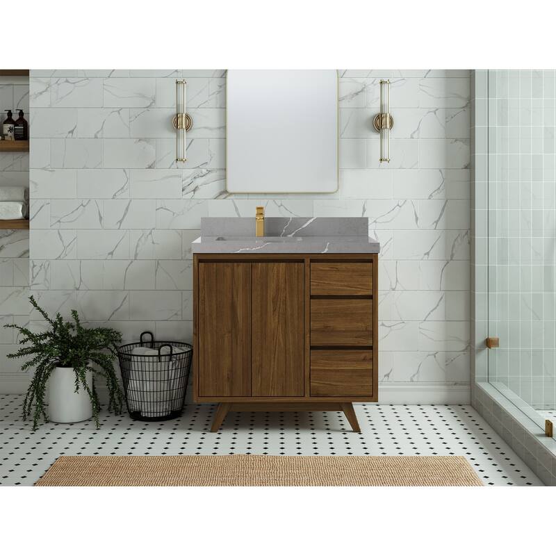 Willow Collections 36 in. W x 22 in. D Madison Teak Left Offset Sink Bathroom Vanity with Countertop