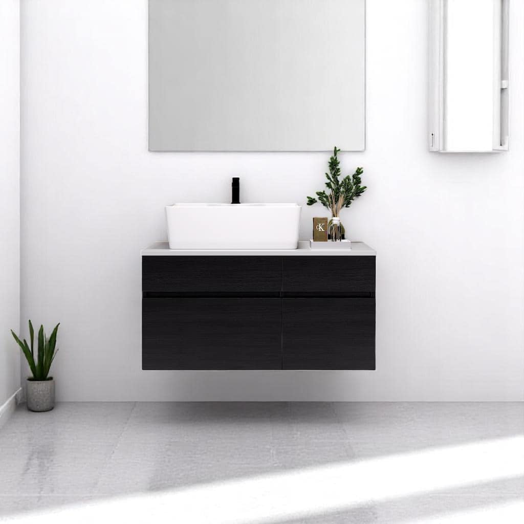 Modern 31.5 Inch Wall-Mounted Bathroom Vanity with Ceramic Vessel Sink and Drain Assembly Included
