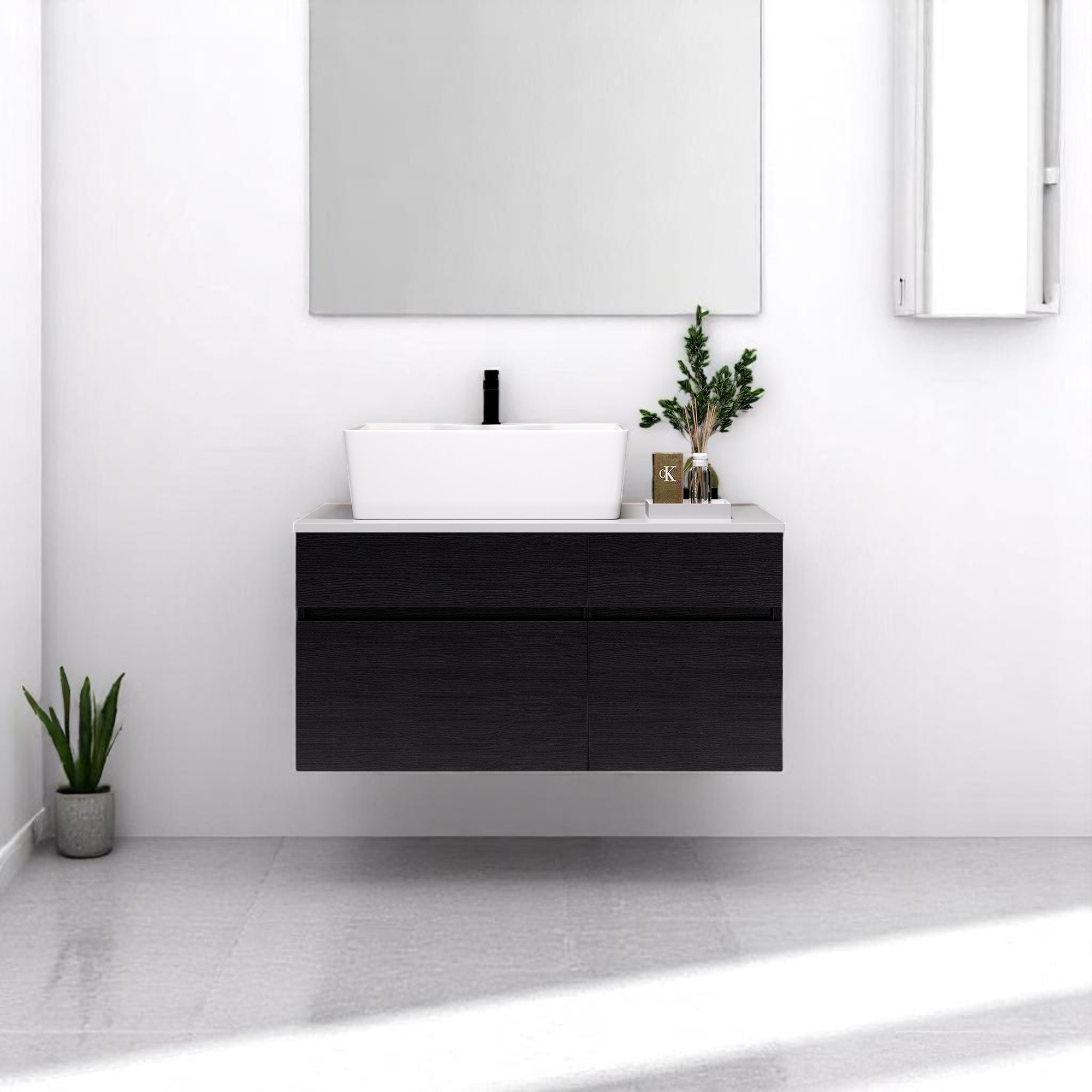 Modern 31.5 Inch Wall-Mounted Bathroom Vanity with Ceramic Vessel Sink and Drain Assembly Included
