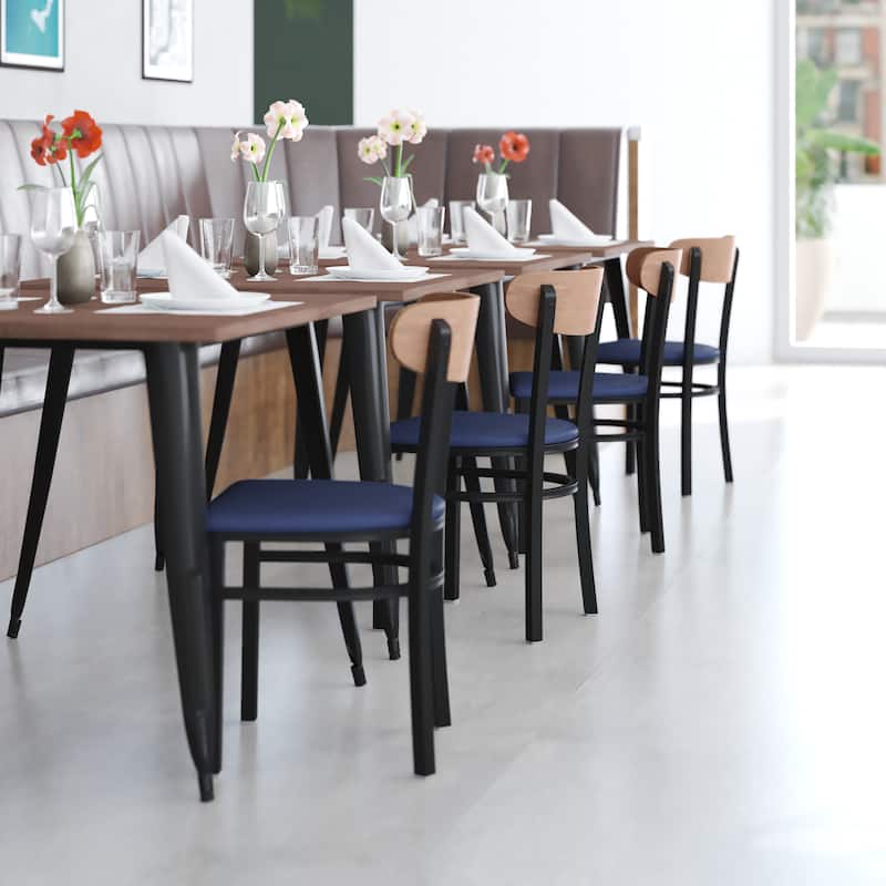 Commercial Metal Dining Chair with Wood Seat and Boomerang Back