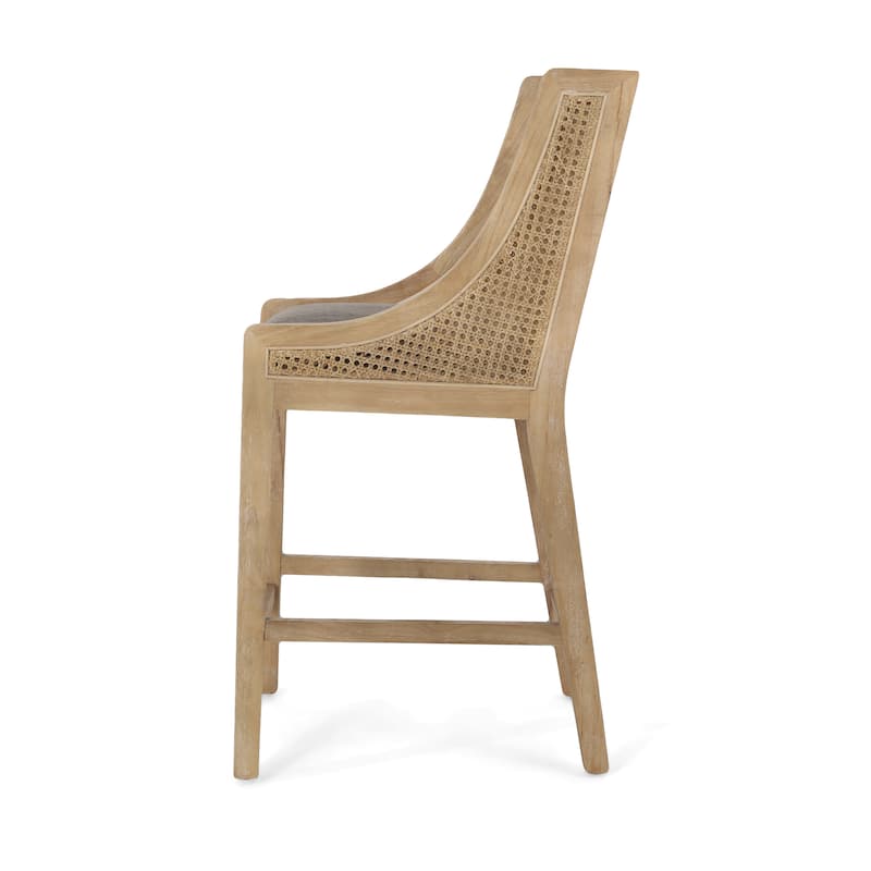 Christopher Knight Home Cataldo Fabric Upholstered Wood and Cane 25.5-Inch Counter Stools (Set of 2)