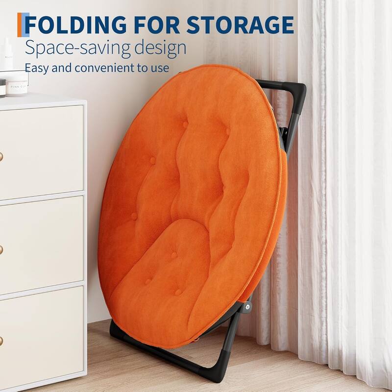 Comfy Folding Saucer Chair for Bedroom, Faux Fur Lounge Moon Chair with Sturdy Metal Frame, Oversized Plush Flower