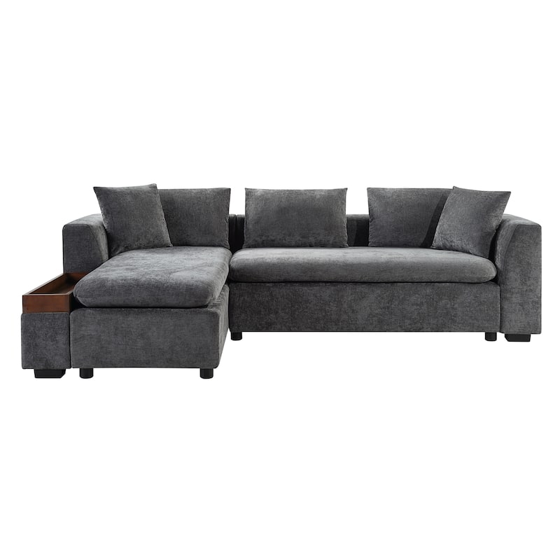93.7" Chenille L-Shaped Sectional Sofa with Wooden Storage Compartment and Deep Seating