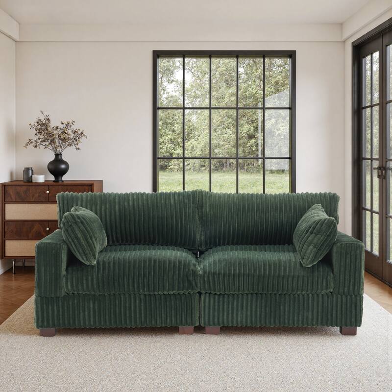 Upholstered Plush Flannel Modular Sectional Sofa with Pillows,Ajustable Headrest