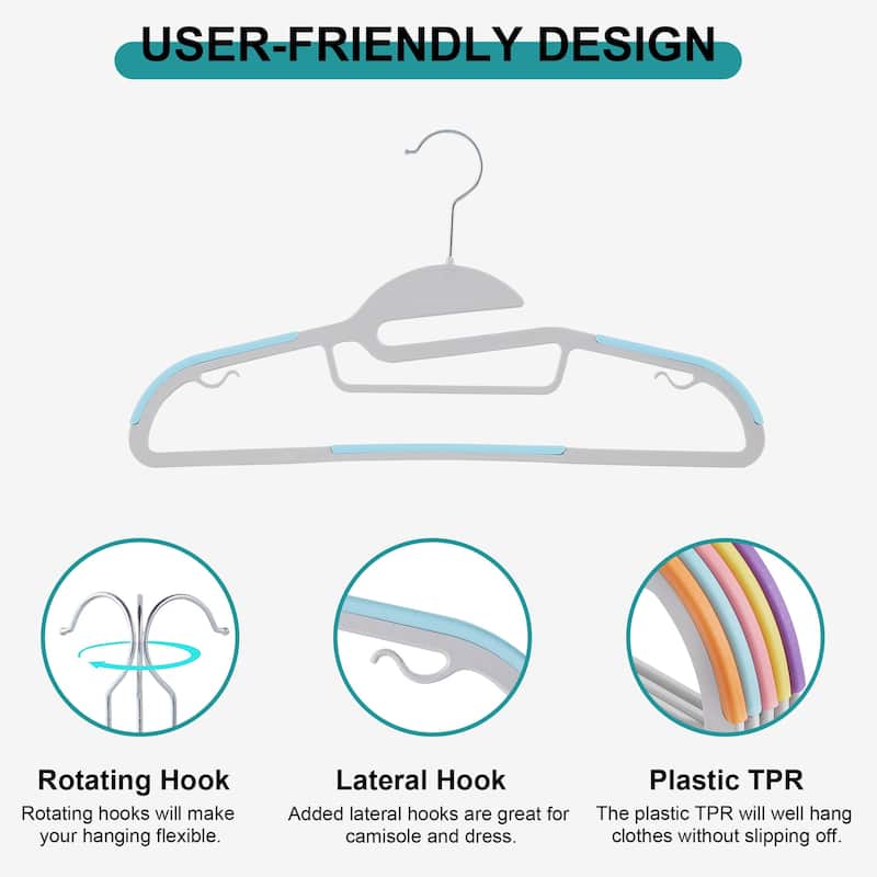 Javlergo 25/50 Pack Heavy Duty Plastic Hangers, 360º Swivel Hook Coat Hangers, Non-Slip, Space-Saving