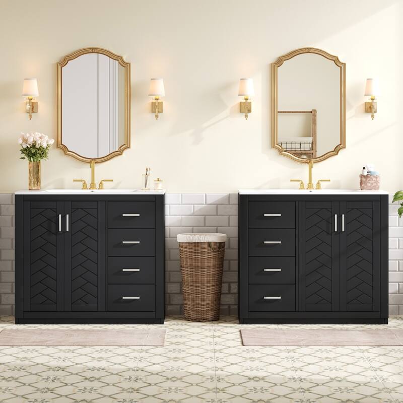 72'' Freestanding Storage Bathroom Vanity with Ceramic Sink (Separate) - Black