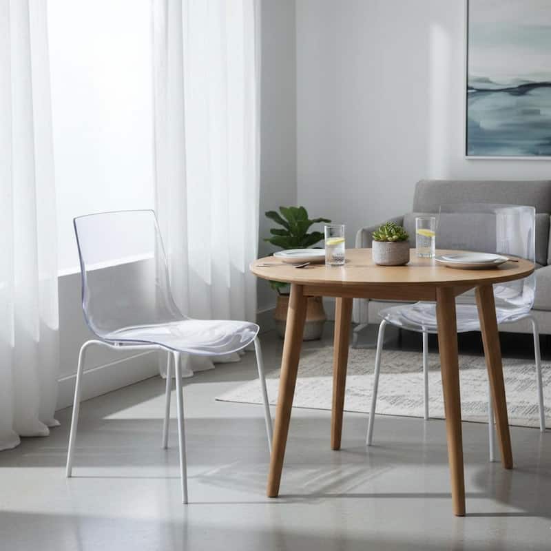 Astor Modern Stackable Plastic Accent Dining Chair with White Metal Legs for Kitchen or Living Room (Set of 2)