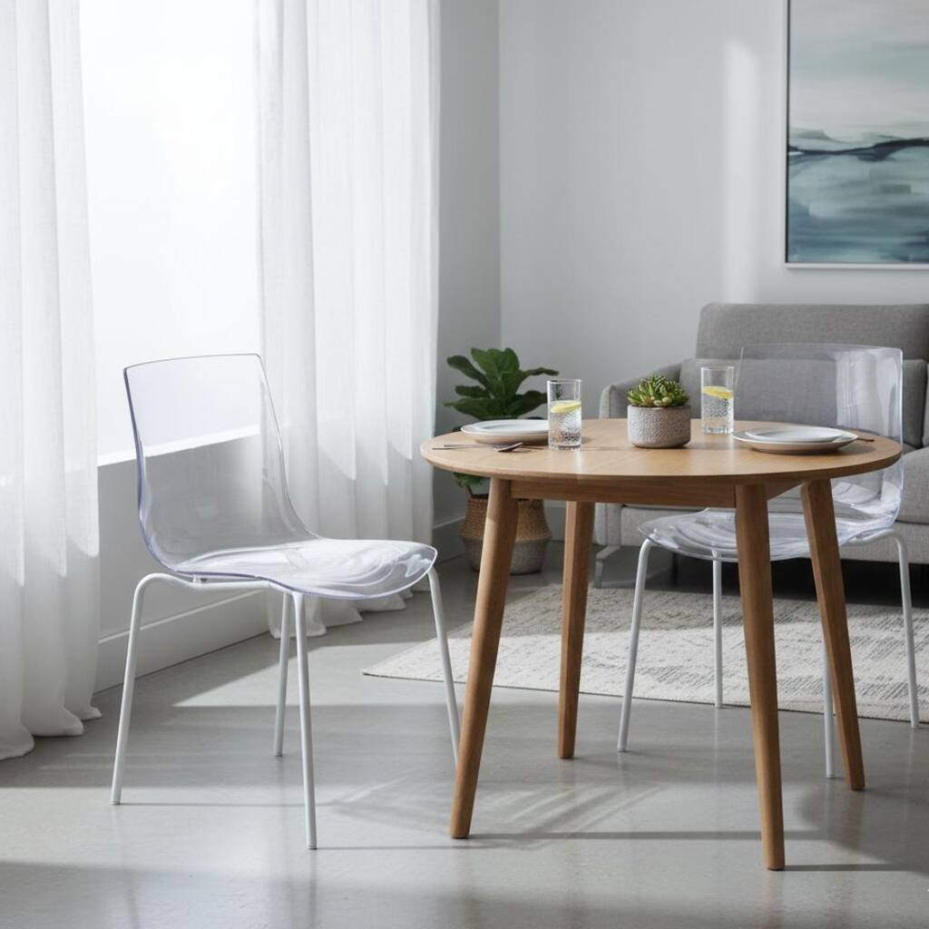 Astor Modern Stackable Plastic Accent Dining Chair with White Metal Legs for Kitchen or Living Room (Set of 2)