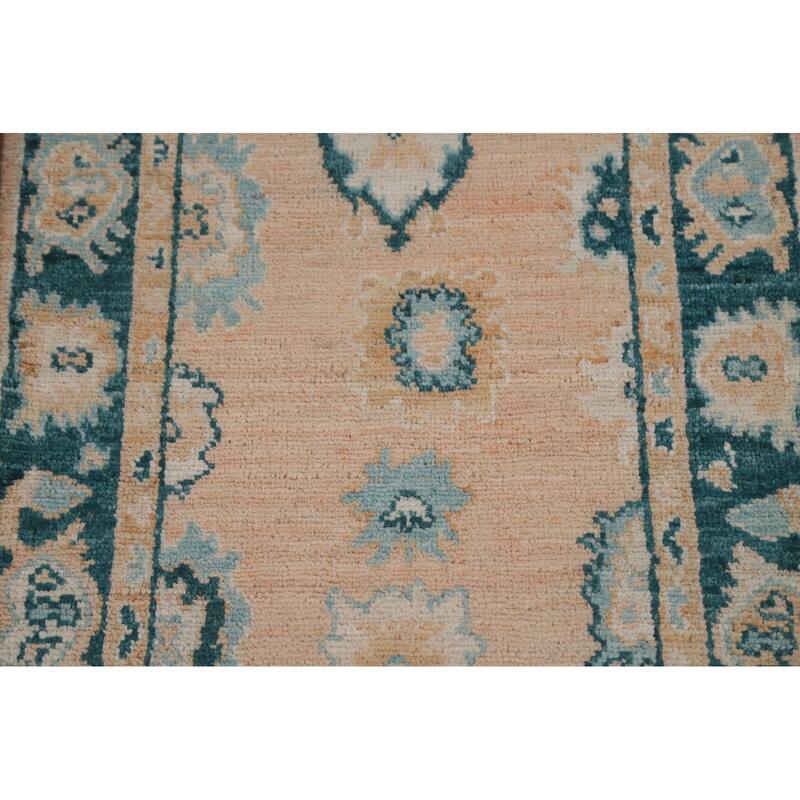 Hand Knotted Oriental 100% Wool Carpet Transitional Geometric Peach Oushak Area Rug - 2' 11'' X 2' 1''