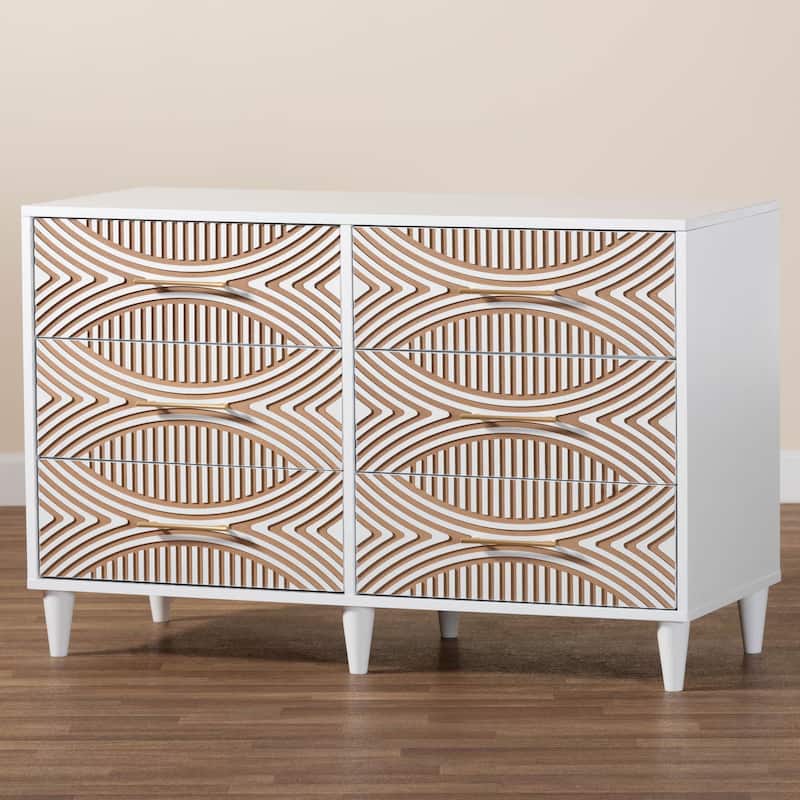 Louetta Coastal White Carved Contrasting 6-Drawer Dresser