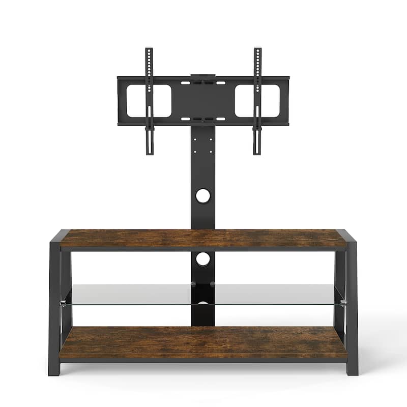 Swivel TV Stand with Glass Shelves, Entertainment Center Media Console with Adjustable Height & Charging Station