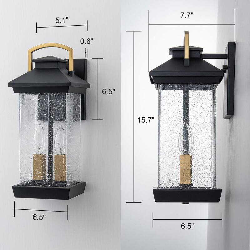 2-Light Outdoor Wall Lantern Sconce with Seeded Glass