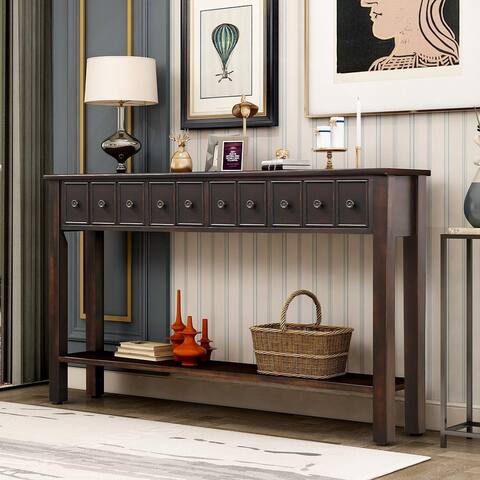 Rustic Entryway Console Table, 60" Long Sofa Table with two Drawers