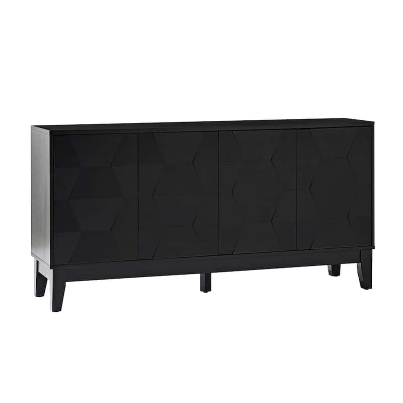 Silakan Mid-Century Modern 4-Door Large Storage Sideboard with Solid Wood Legs by HULALA HOME