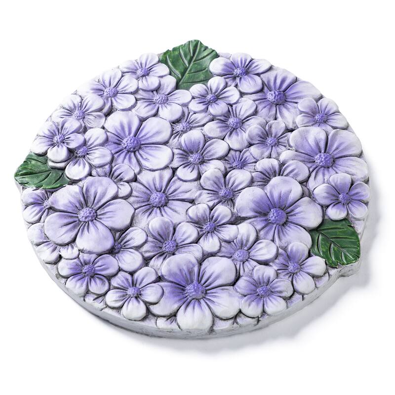 Glitzhome 6-Piece Cement Blue and Purple Hydrangea Textured Stepping Stones - 10 in