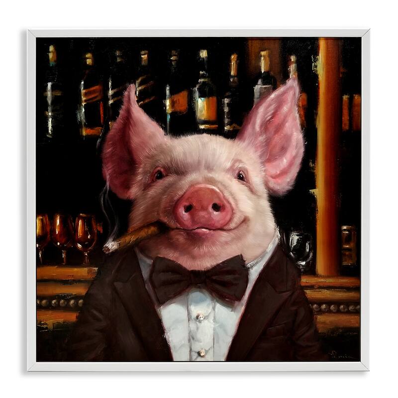 Stupell Classy Pig at Cigar Bar Farm Animal Painting Framed Wall Art,12x12 - 24 x 24 - White