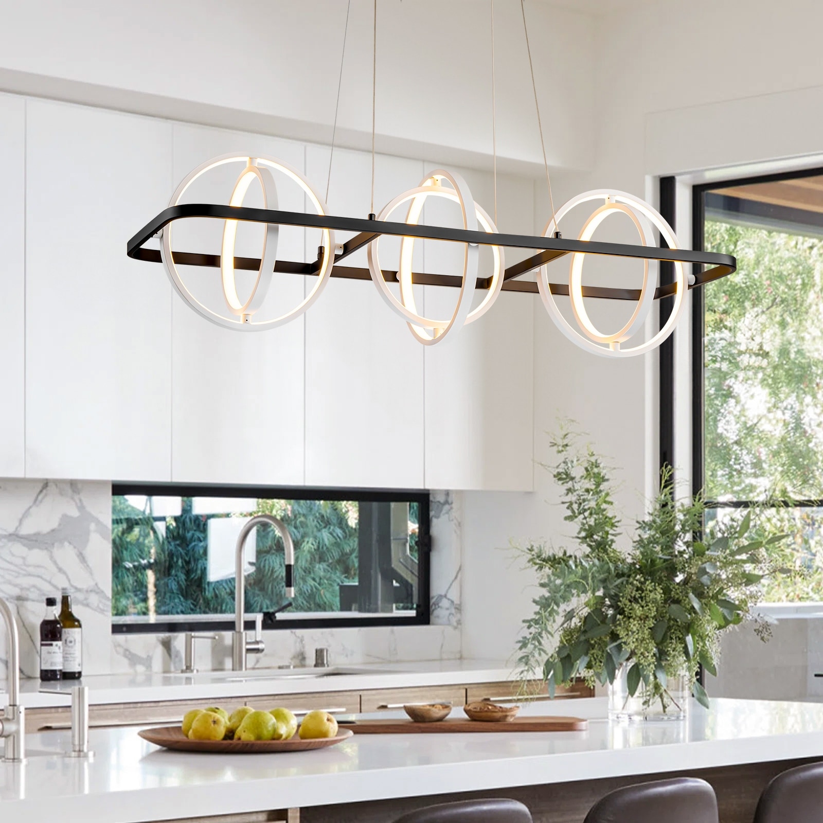 6-Light Modern Black Rectangular Globe Dimmable Large LED Chandelier for  Dining Room, image size:1600x1600