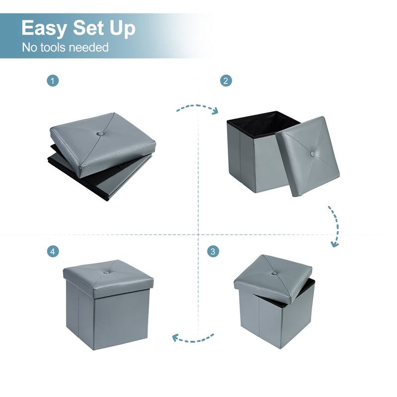 Folding Storage Ottoman, Foot Rest Stool Footstool, Leather Tufted Ottoman, Small Ottoman Cube for Living Room Bedroom Dorm