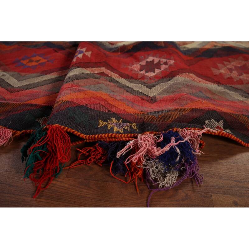 Tribal Kilim Persian Antique Runner Rug Flatweave Wool Carpet - 4'10"x 15'8"