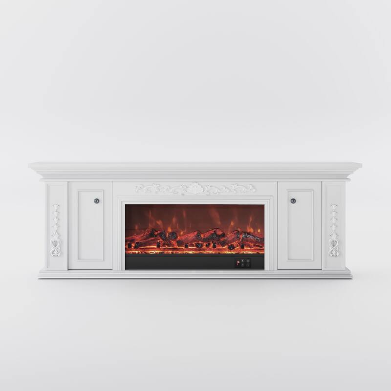 78.74" Modern Electric Fireplace TV Stand with LED Flame Effects，Beige TV Console, 2 Drawers, MDF