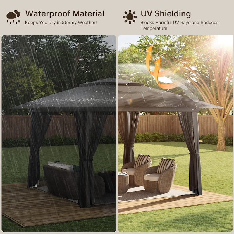 11 x 11 / 13 x 13 Pop Up Gazebo Tent with Mosquito Netting, Outdoor Canopy Tent