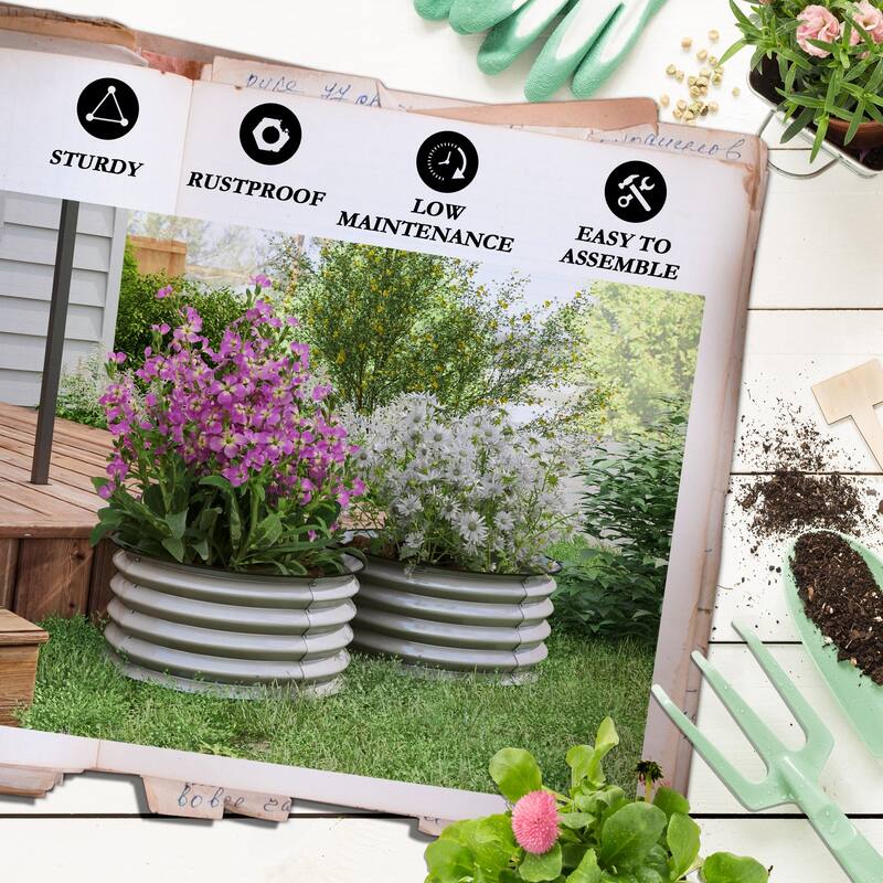 Outsunny Galvanized Raised Garden Bed Set of 2, Planters for Outdoor Plants with Safety Edging, Easy-to-assemble Stock