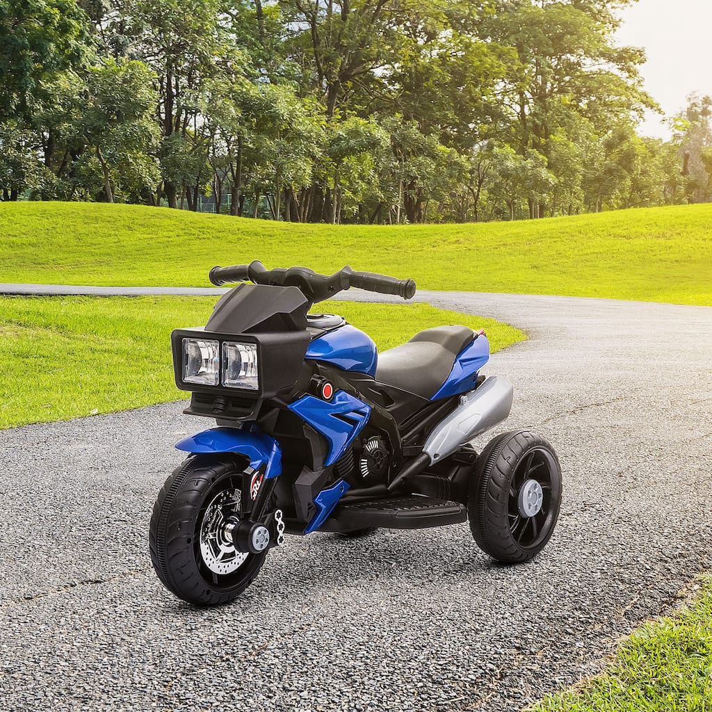 Electric Motorcycle for Kids with Front Lights, Blue Motorized Vehicle Toy with Padded Seat, Ride on Electric Car for Lawn
