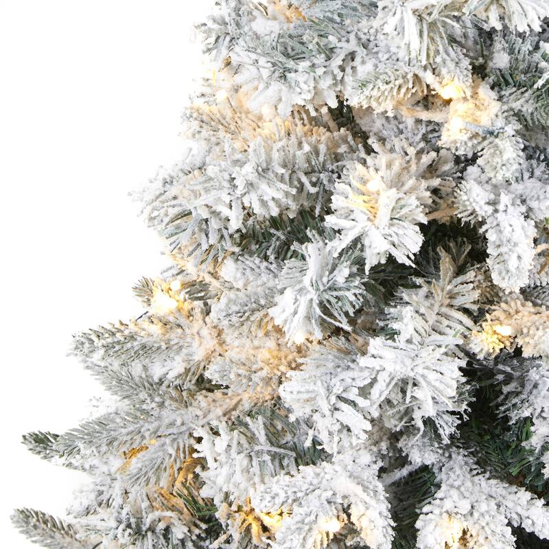 4' Flocked Vermont Pine Artificial Christmas Tree, Warm Clear LED - 4 Foot