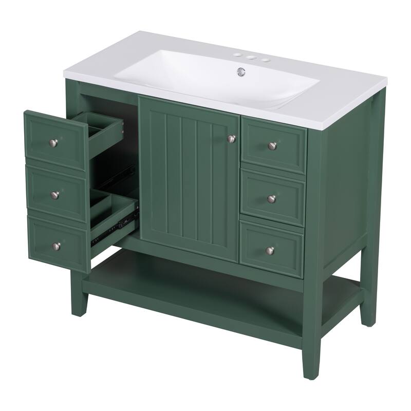 36" Bathroom Vanity with Sink, One Cabinet and Three Drawers, Solid Wood and MDF Board