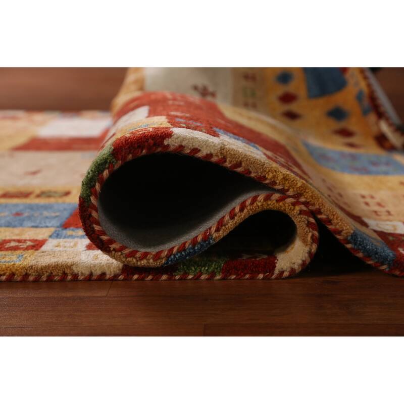 Geometric Gabbeh Indian Area Rug Tribal Handmade Wool Carpet - 5'3" x 7'7"