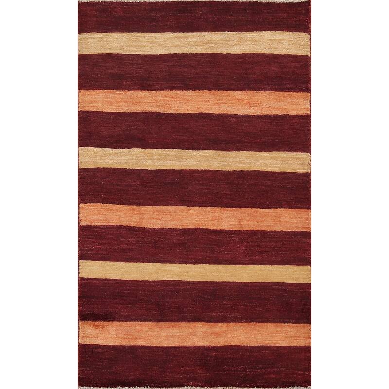 Contemporary Striped Gabbeh Kashkoli Area Rug Hand-knotted Wool Carpet - 3'2" x 5'2"