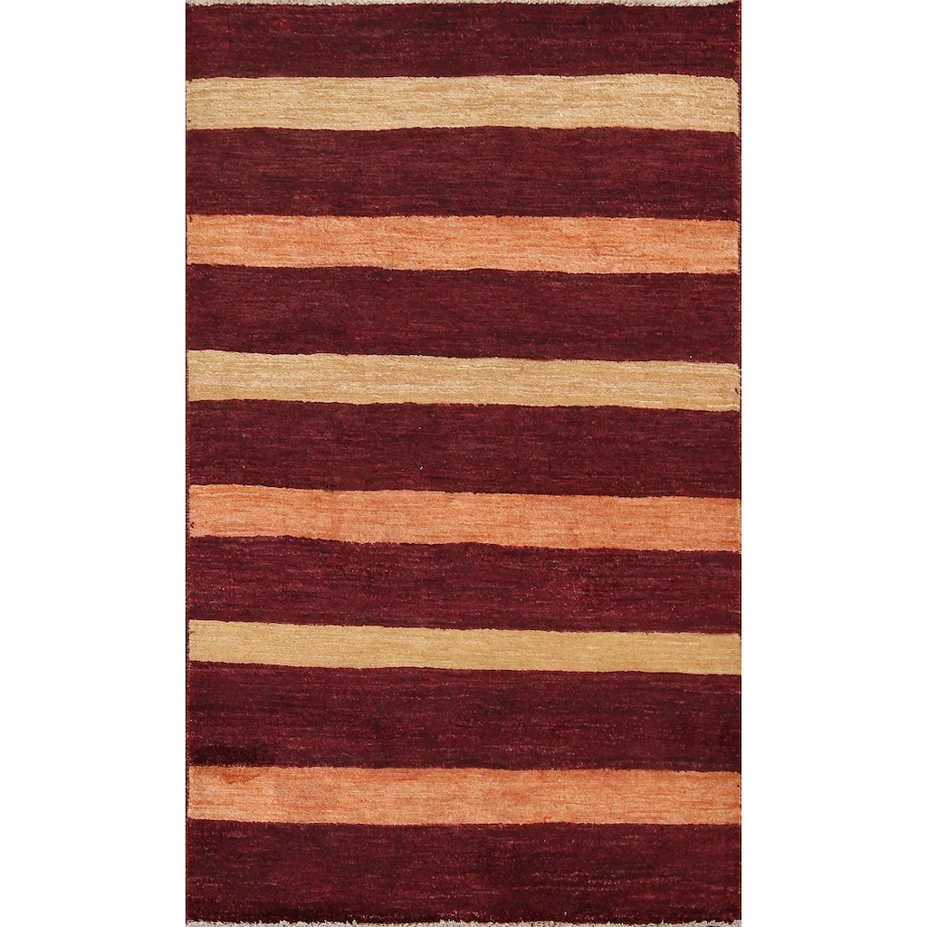Contemporary Striped Gabbeh Kashkoli Area Rug Hand-knotted Wool Carpet - 3'2" x 5'2"