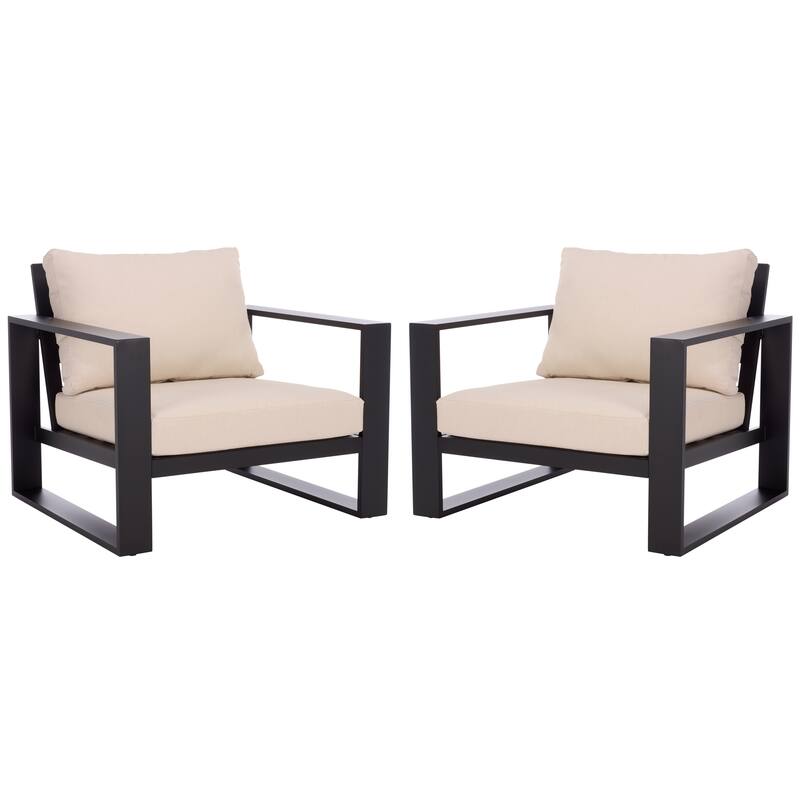 SAFAVIEH Outdoor Living Fash Aluminum Chair (Set of 2) - 36"W x 34"D x 30"H - Black/Taupe