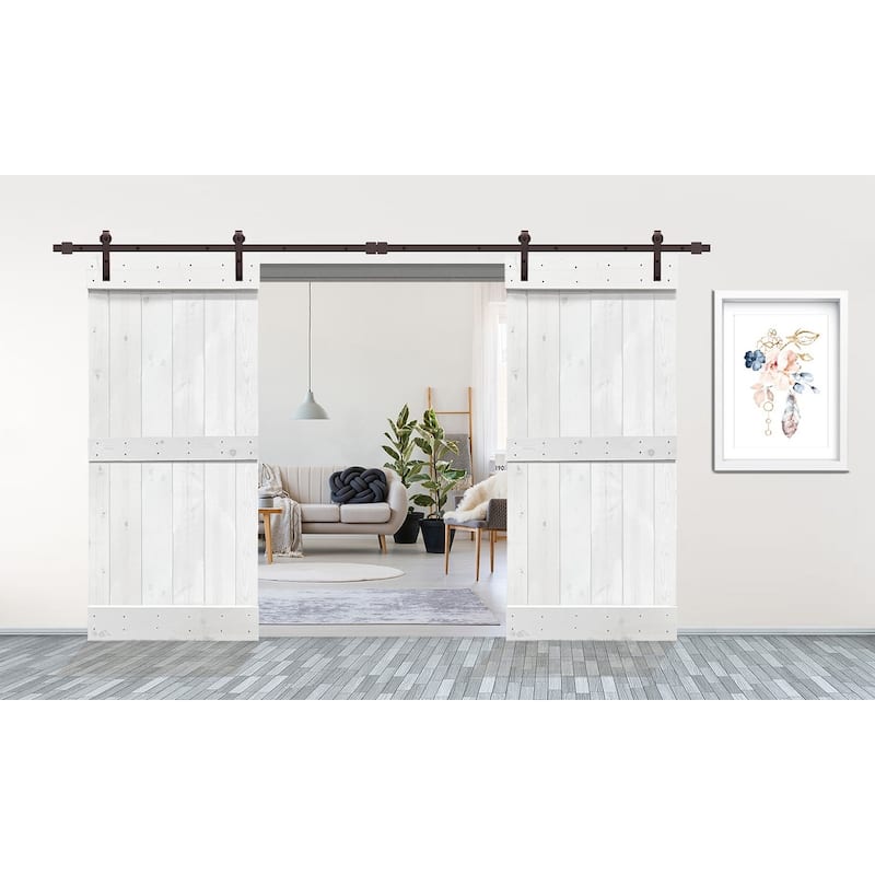 CALHOME Stained MidBar Double DIY Barn Door W/ Hardware Kit - 84 x 84 - White