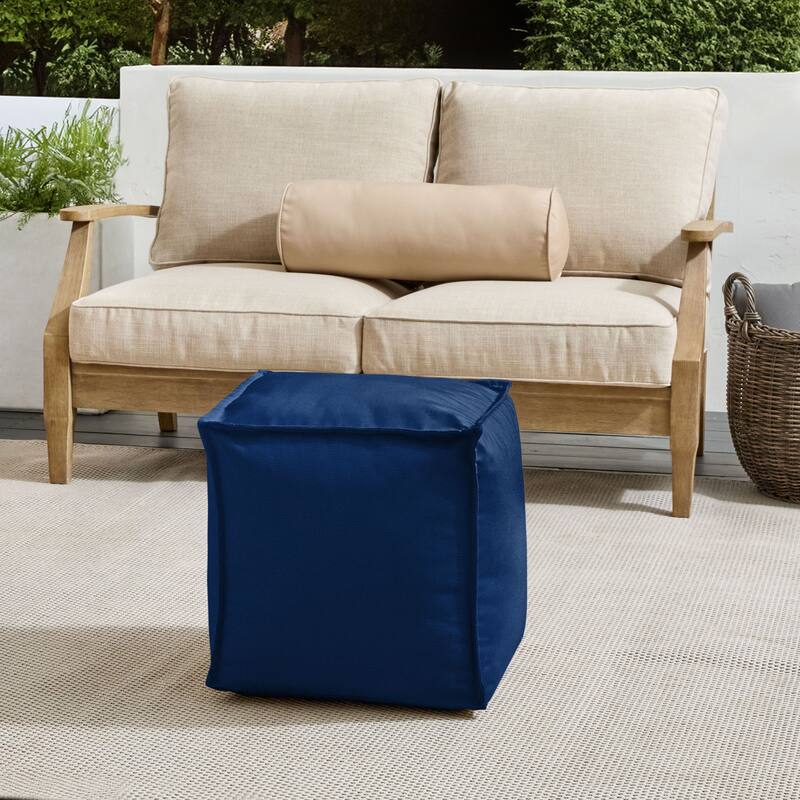 Sorra Home Sunbrella Outdoor Top Stitch Solid Bean Pouf - Canvas Navy - Small