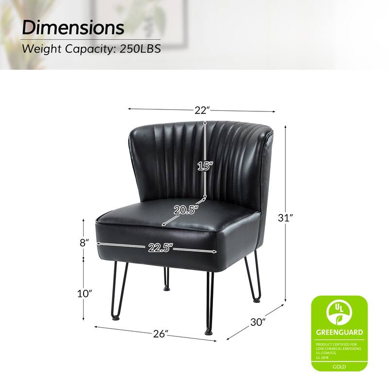 Donia Modern Faux Leather Armless Wingback Side Chair with Metal Legs Set of 2 by HULALA HOME