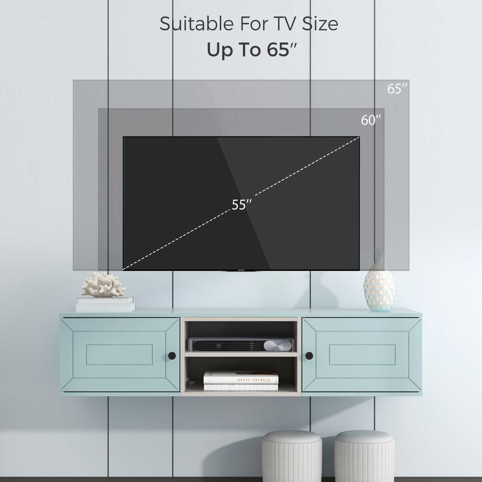 Wall mounted tv with deals shelf underneath
