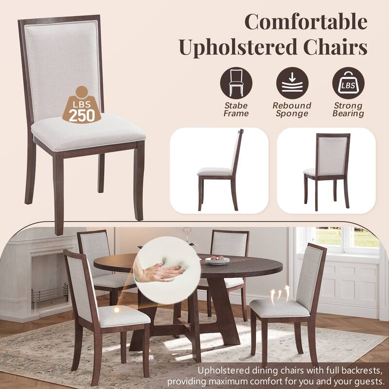 Roomfitters 5-Piece Extendable Round Dining Table Set with Removable Leaf and 4 Upholstered Chairs