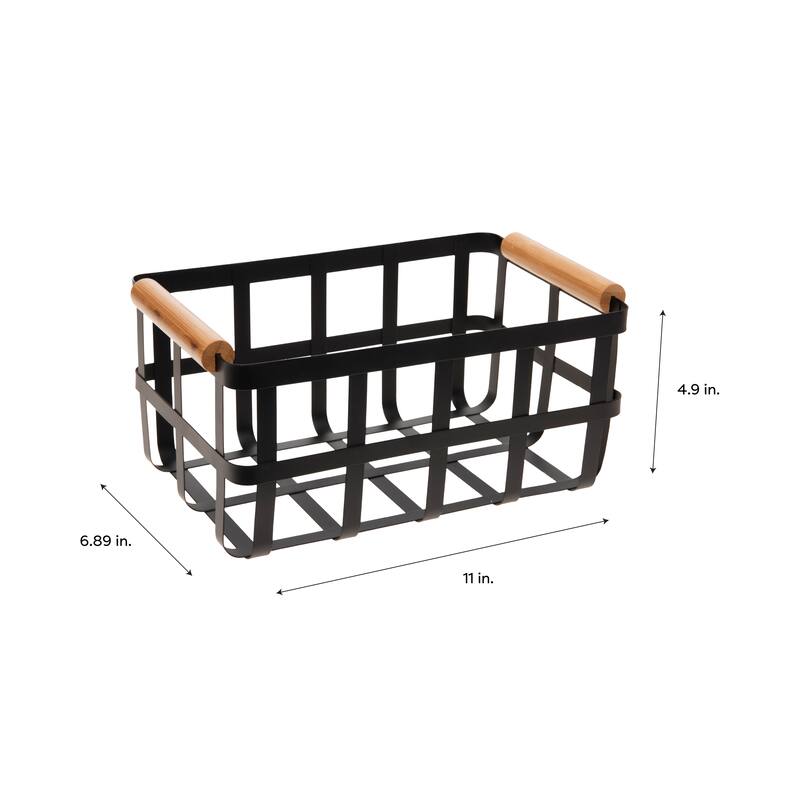 Simplify Rectangular Metal Basket with Bamboo Handles