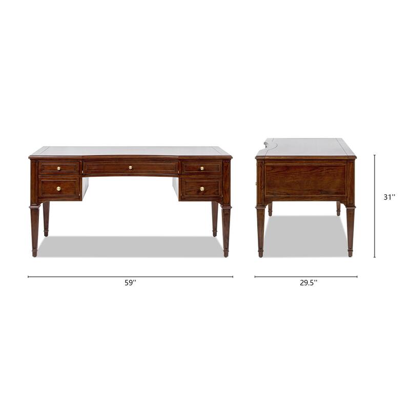 Dauphin 55" Solid Wood 5-Drawer Gold Accent Executive Desk