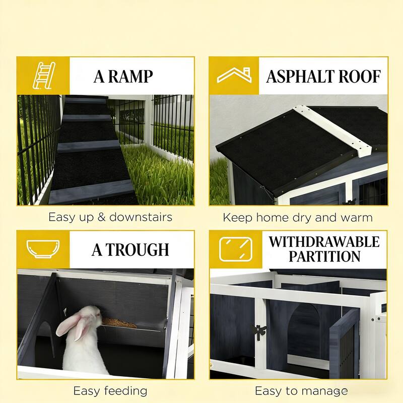 Outdoor Pet House,Rabbit Hutch,Small Animal Hutch Cage is designed for convenient cleaning - Black,Dark Gray+White